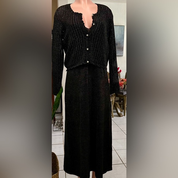 Plus Size Button-Front Sparkle Cardigan & Dress Set color black silver size xl - Picture 8 of 9